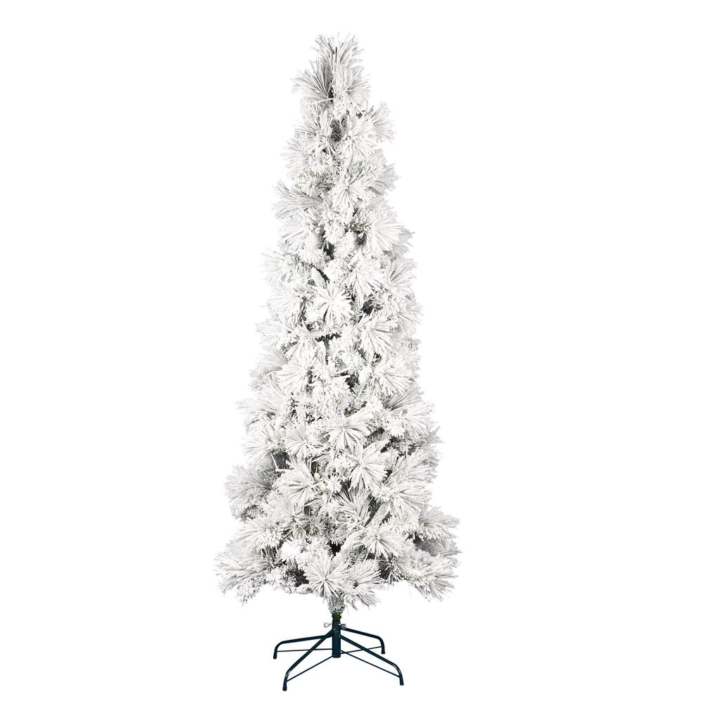 Vickerman 5' x 26" Flocked Atka Pine Pencil Artificial Christmas Tree, Unlit - Snow Covered Faux Tree - Seasonal Indoor Home Decor