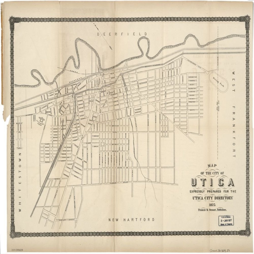 18" x 24" 1875 Map of The City of Utica