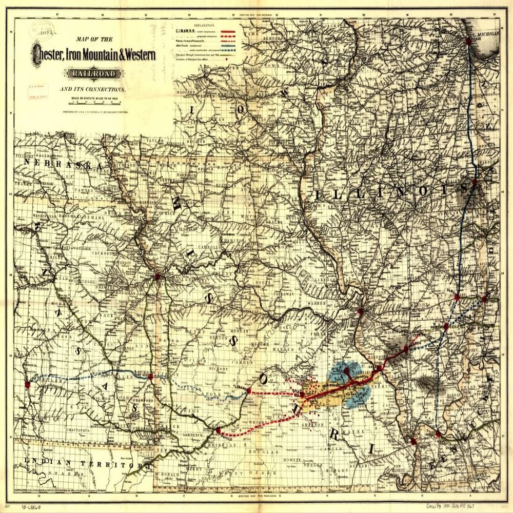 18" x 24" 1881 Map of The Chester Iron Mountain & Western Railroad & Its Connections