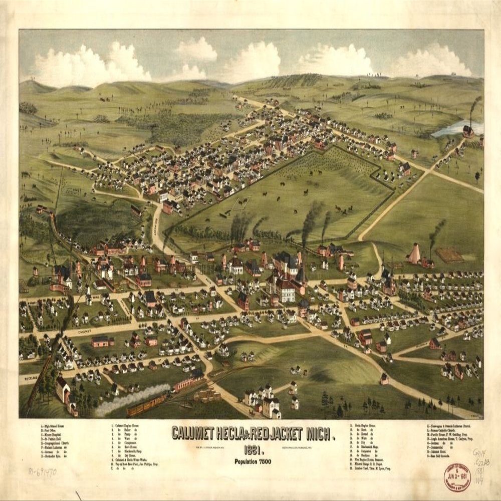 14" x 24" 1881 Map of Calumet Hecla & Red Jacket Michigan