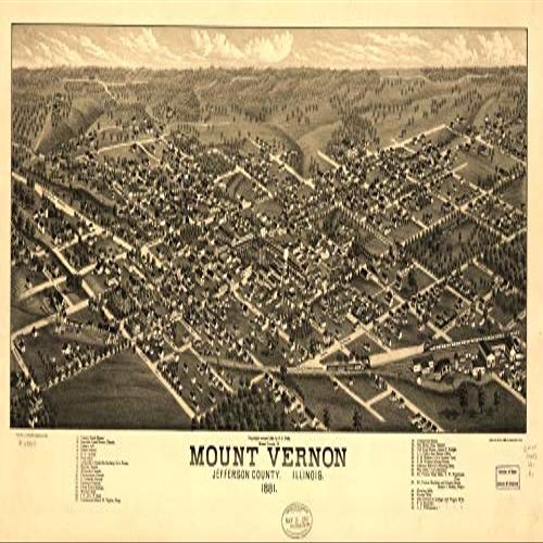 14" x 24" 1881 Map of Mount Vernon Jefferson County Illinois