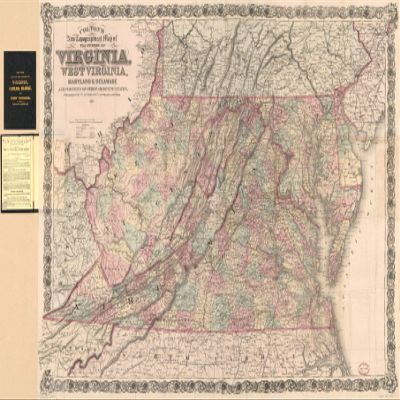 14" x 24" 1876 Colton's New Topographical Map of The States of Virginia West Virginia Maryland & Delaware & Portions of Other Adjoining States