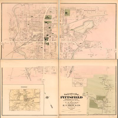 18" x 24" 1876 Topographical Map of Pittsfield Berkshire County Massachusetts