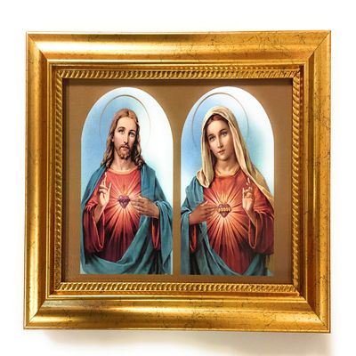 5" x 7" Sacred Heart of Jesus and Immaculate Heart of Mary in Golden Frame