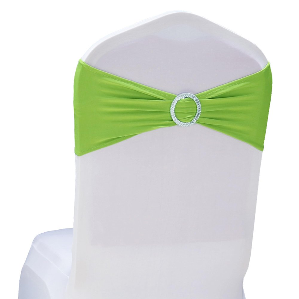 SINSSOWL 50 Stretch Spandex Light Green Chair Sashes for Wedding Chair Bows Bands with Slider Buckles Fitting Party Feast Banquet Restaurant Event Bridal Baby Shower Decoration