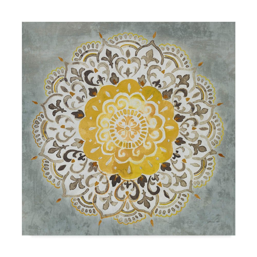 Trademark Fine Art Mandala Delight IV Yellow Grey by Danhui NAI, 18x18