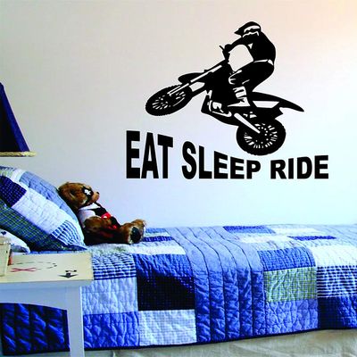 Eat Sleep Ride Dirtbike Original Quote Decal Sticker Wall Vinyl Art Decor Bedroom Living Room Kids Teen Sports Moto X Dirt Motorcycle Race