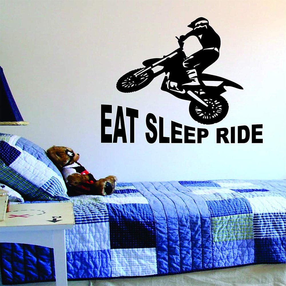 Eat Sleep Ride Dirtbike Original Quote Decal Sticker Wall Vinyl Art Decor Bedroom Living Room Kids Teen Sports Moto X Dirt Motorcycle Race