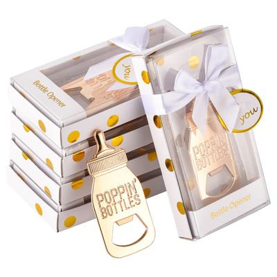12pcs Baby Shower Return Gifts for Guest Supplies Poppin Baby Bottle Shaped Bottle Opener with Exquisite packaging Wedding Favors Party Souvenirs decorations 12pcs by WeddParty(White)