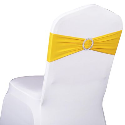 SINSSOWL Pack of 50 Spandex Yellow Chair Sashes Bows Chair Bands with Buckles for Wedding Party Birthday Feast Banquet Restaurant Bridal Shower Decorations