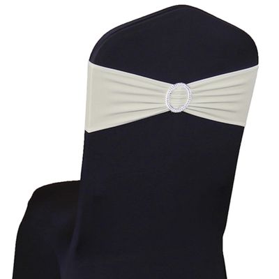 SINSSOWL 50 Pack Spandex Ivory Chair Sashes Bows with Slider Buckles for Wedding Party Feast Banquet Restaurant Event Bridal Baby Shower Decoration