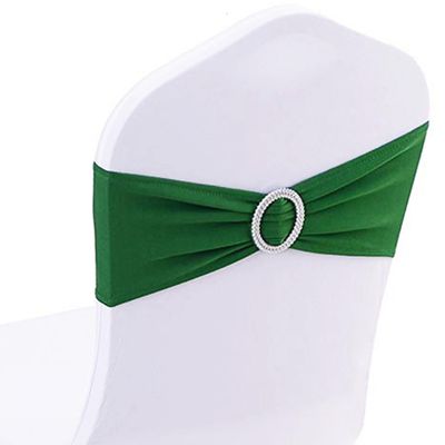 SINSSOWL 50 Pack Stretch Spandex Dark Green Chair Sashes with Slider Buckles for Wedding Chair Bows Bands Fitting Party Feast Banquet Restaurant Event Bridal Baby Shower Decoration