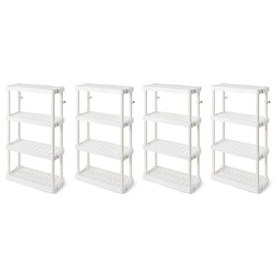 Gracious Living 4 Shelf Adjustable Height Medium Duty Storage Unit 14 x 32 x 54.5 Organizer for Home, Garage, Basement, & Laundry, White (4 Pack)