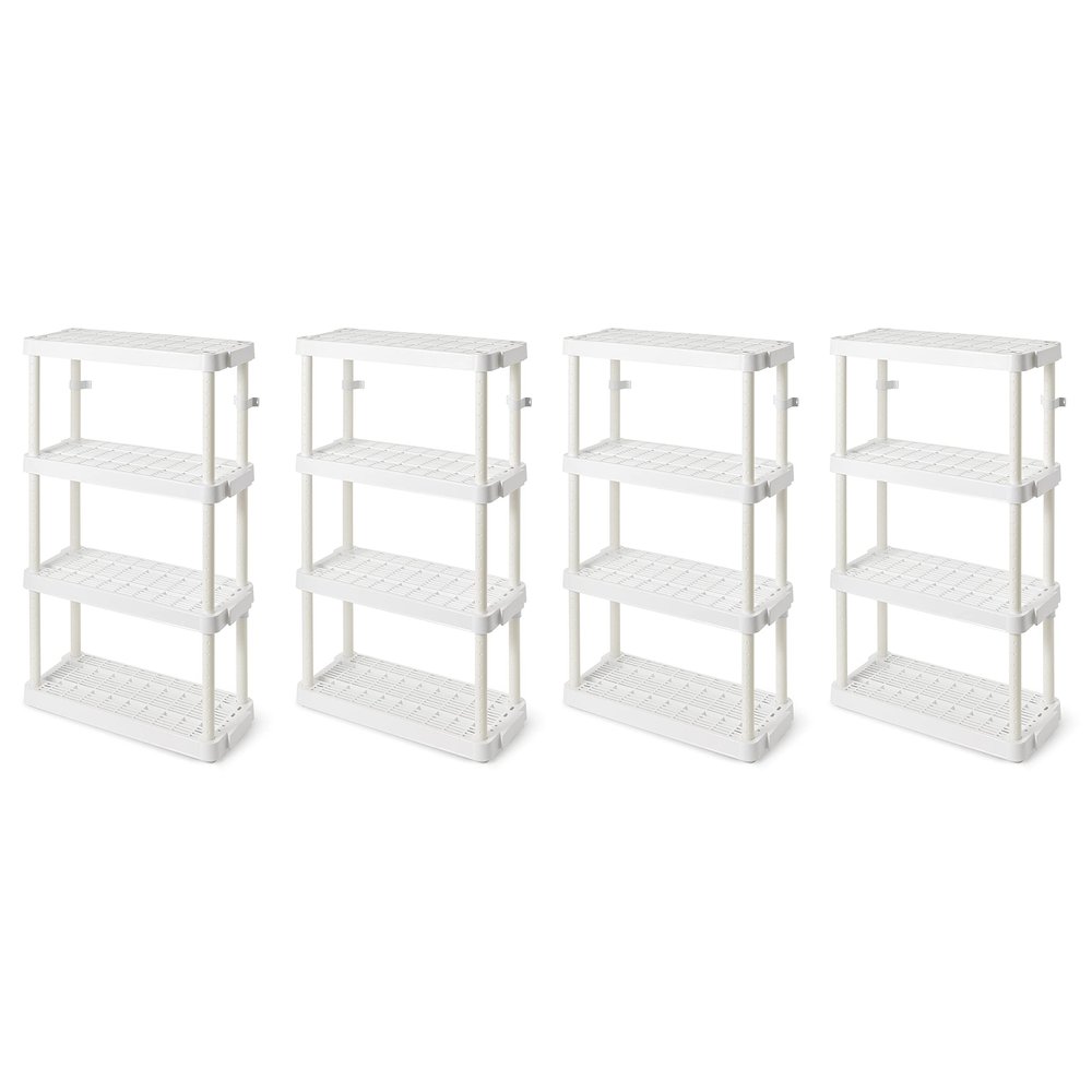 Gracious Living 4 Shelf Adjustable Height Medium Duty Storage Unit 14 x 32 x 54.5 Organizer for Home, Garage, Basement, & Laundry, White (4 Pack)