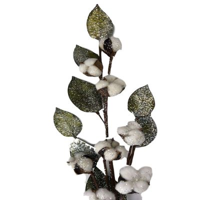 Cotton Floral Spray Holiday Decor Glitter Artificial Cotton Stem 12PC