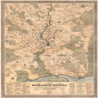 18" x 24" 1879 Map of Elizabeth Town New Jersey at The Time of The Revolutionary War 1775-1783