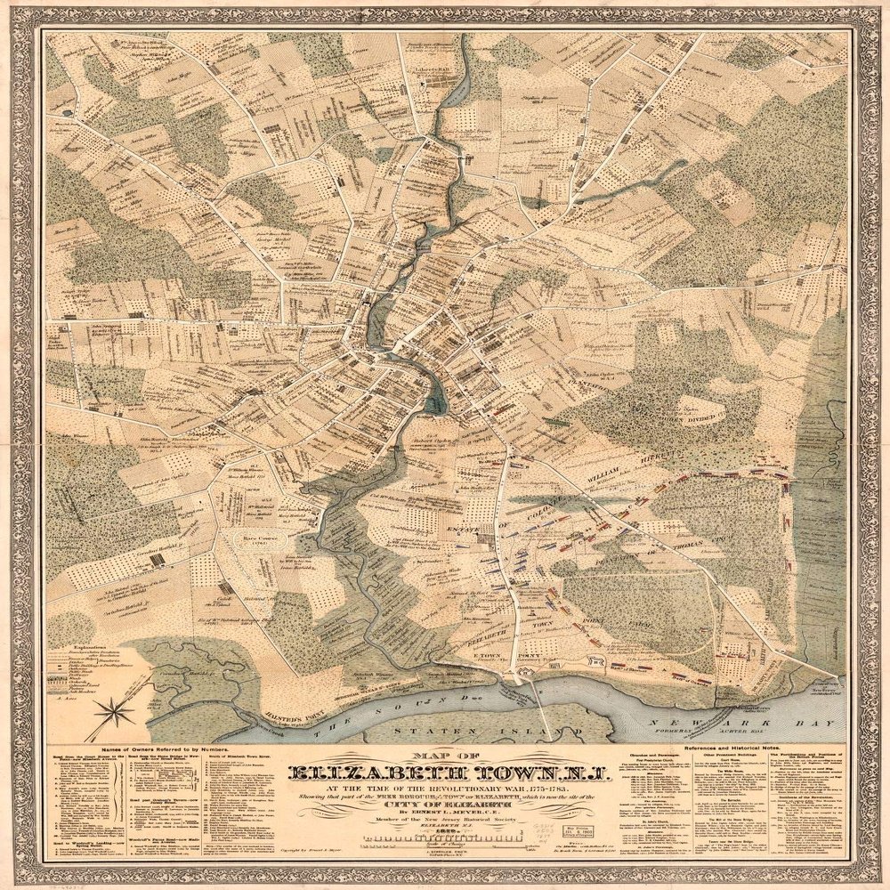 18" x 24" 1879 Map of Elizabeth Town New Jersey at The Time of The Revolutionary War 1775-1783