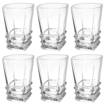 Barski - European Quality Glass - Crystal - Set of 6 - Square Shaped - Double Old Fashioned Tumblers - DOF - 12 oz. - with Layered Glass Design - Glasses are Made in Europe