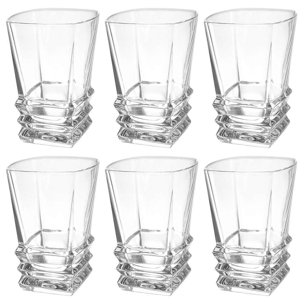 Barski - European Quality Glass - Crystal - Set of 6 - Square Shaped - Double Old Fashioned Tumblers - DOF - 12 oz. - with Layered Glass Design - Glasses are Made in Europe