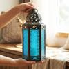 12 Blue Glass Metal Moroccan Decorative Candle Lantern with LED Twinkle Fairy Lights & Remote Table Centerpieces, Indoor Home Decor, Outdoor Patio & Porch, Large view 4