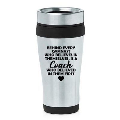 16 oz Insulated Stainless Steel Travel Mug Gymnastics Coach (Black)