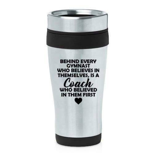 16 oz Insulated Stainless Steel Travel Mug Gymnastics Coach (Black)
