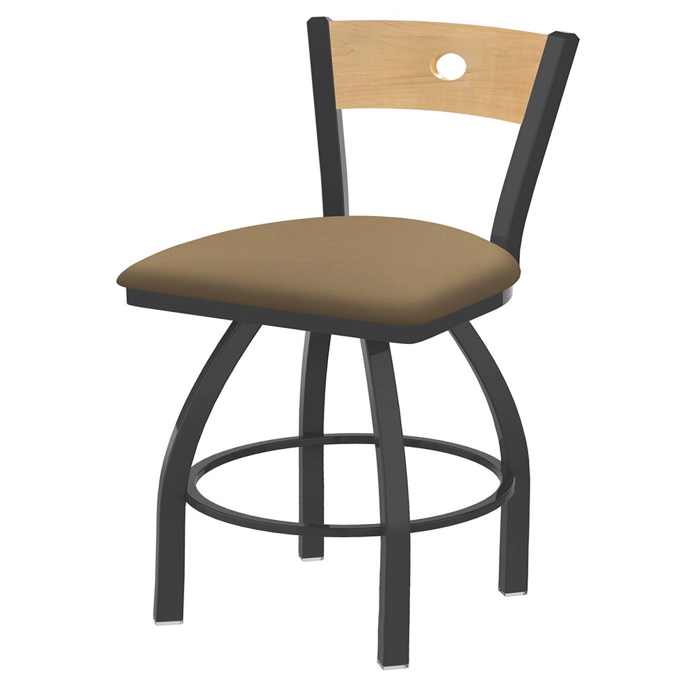 830 Voltaire 30" Swivel Counter Stool with Pewter Finish, Natural Back and Canter Sand Seat