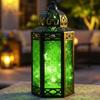 12 Green Glass Metal Moroccan Decorative Candle Lantern with LED Twinkle Fairy Lights & Remote Table Centerpieces, Indoor Home Decor, Outdoor Patio & Porch, Large view 1