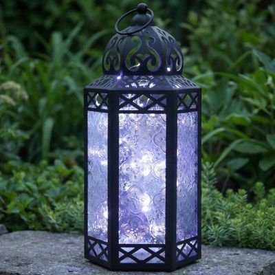 12 Clear Glass Metal Moroccan Decorative Candle Lantern with White LED Twinkle Fairy Lights & Remote Wedding Table Centerpieces, Indoor Home Decor, Outdoor Patio & Porch, Large