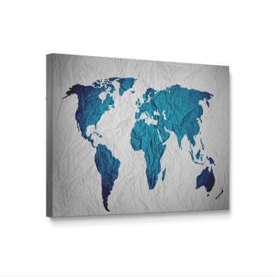 Niwo ART-Teal Wrinkle,World Map Canvas Wall Art Decor,Framed Ready to Hang