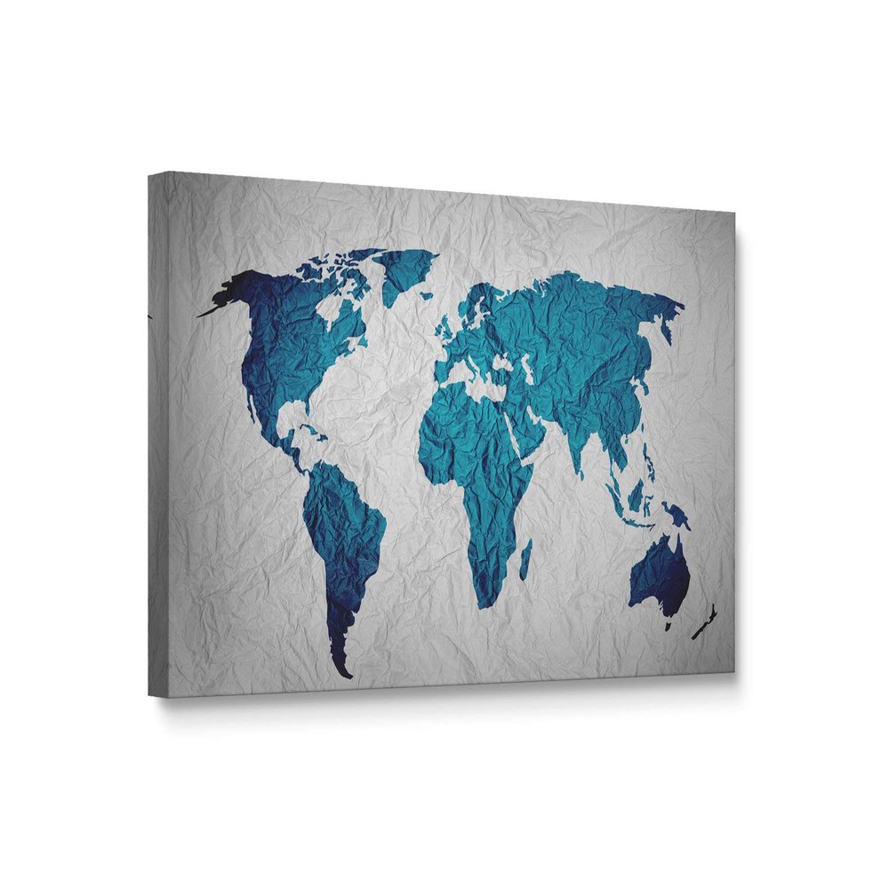 Niwo ART-Teal Wrinkle,World Map Canvas Wall Art Decor,Framed Ready to Hang