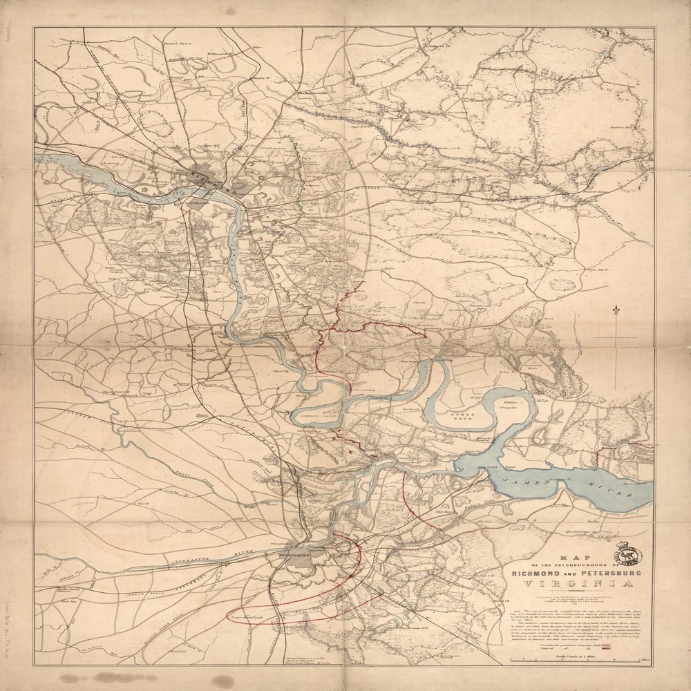 16" x 24" 1864 Map of The Neighbourhood of Richmond & Petersburg Virginia