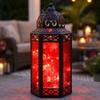 12 Red Glass Metal Moroccan Decorative Candle Lantern with LED Twinkle Fairy Lights & Remote Table Centerpieces, Indoor Home Decor, Outdoor Patio & Porch, Large view 1