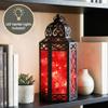 12 Red Glass Metal Moroccan Decorative Candle Lantern with LED Twinkle Fairy Lights & Remote Table Centerpieces, Indoor Home Decor, Outdoor Patio & Porch, Large view 2