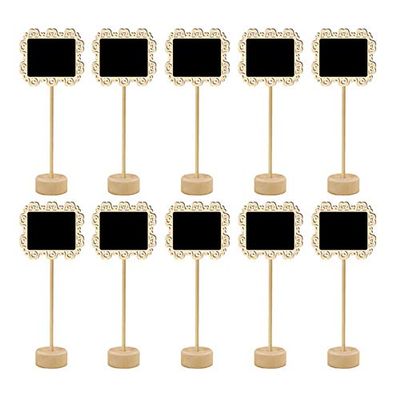 Numblartd Set of 10 Wooden Hollow Lacework Mini Chalkboard Label with Stand - Table Number Price Tag Small Blackboard Message Board Signs for Wedding Party Home Store Bar Decoration (Rectangle)