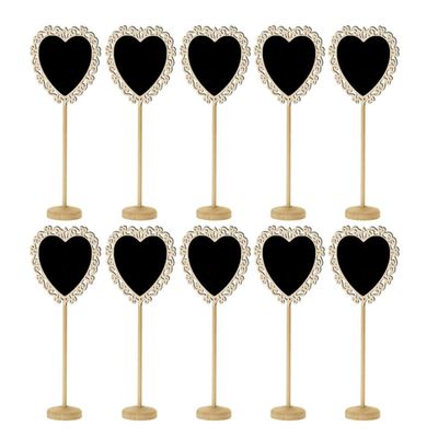 Numblartd Set of 10 Wooden Hollow Lacework Mini Chalkboard Label with Stand - Table Number Price Tag Small Blackboard Message Board Signs for Wedding Party Home Store Bar Decoration (Love-Heart)