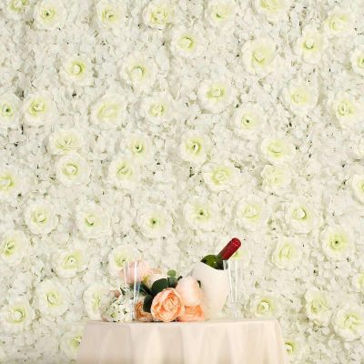 Tableclothsfactory 4 Pack 11 Sq ft. UV Protected Cream 3D Silk Rose & Hydrangea Flower Panel Wall Mat for DIY Party Centerpieces Decor