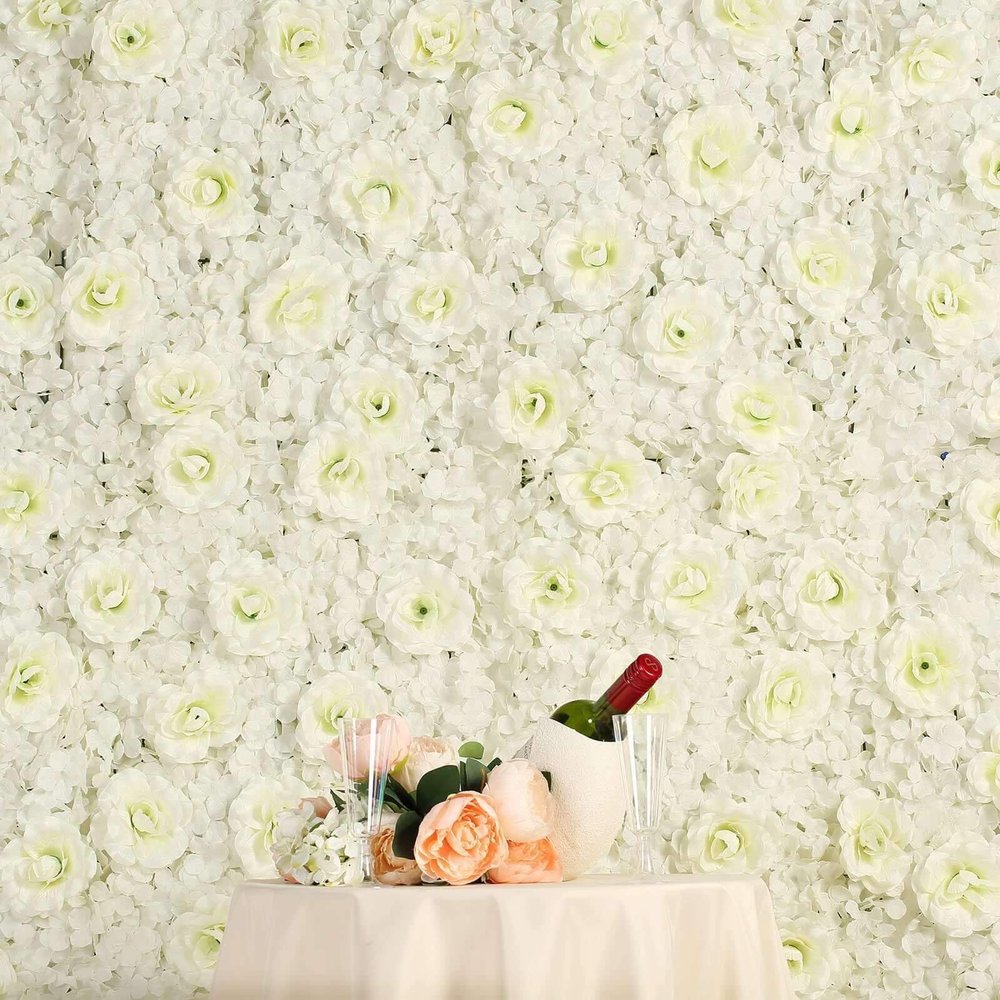 Tableclothsfactory 4 Pack 11 Sq ft. UV Protected Cream 3D Silk Rose & Hydrangea Flower Panel Wall Mat for DIY Party Centerpieces Decor