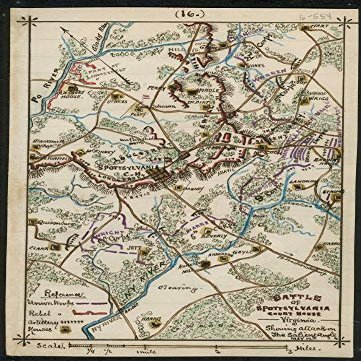 16" x 24" 1864-1865 Map of The Battle of Spotsylvania Courthouse Virginia Showing Attack On The Salient Angle May 12th