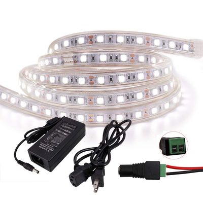 XUNATA 43FT LED Rope Strip Light, DC 24V Super Bright Waterproof Flexible 5050 60 LED/M LED Strip Light Tape with 24V 5A Power Adapter, for Home Indoor Outdoor Decoration, White