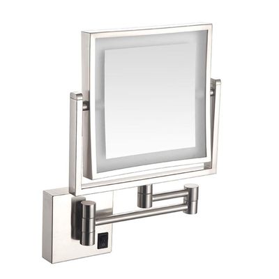 ALWUD LED Makeup Vanity Mirrors, Square Double Sided Lighted Cosmetic Mirror Wall Mounted Bathroom Mirrors, Dark Installation,Brushed_8 inch