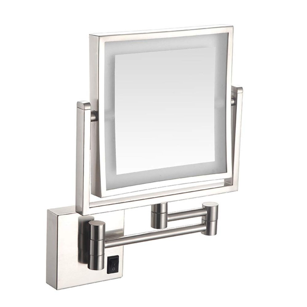 ALWUD LED Makeup Vanity Mirrors, Square Double Sided Lighted Cosmetic Mirror Wall Mounted Bathroom Mirrors, Dark Installation,Brushed_8 inch