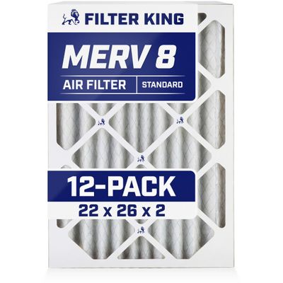Filter King 22x26x2 Air Filter | 12-PACK | MERV 8 HVAC Pleated A/C Furnace Filters | MADE IN USA | Actual Size: 22 x 26 x 1.75"