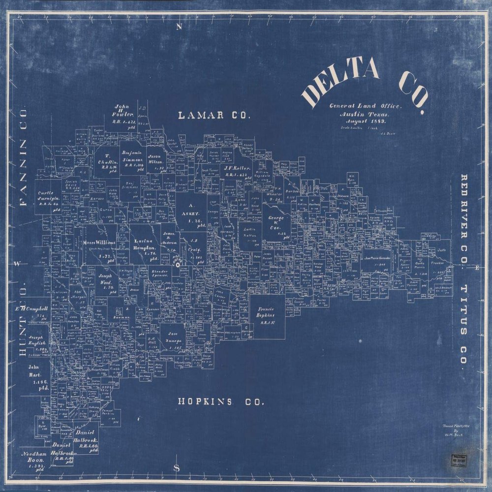 18" x 24" 1932 Map of Delta County Texas