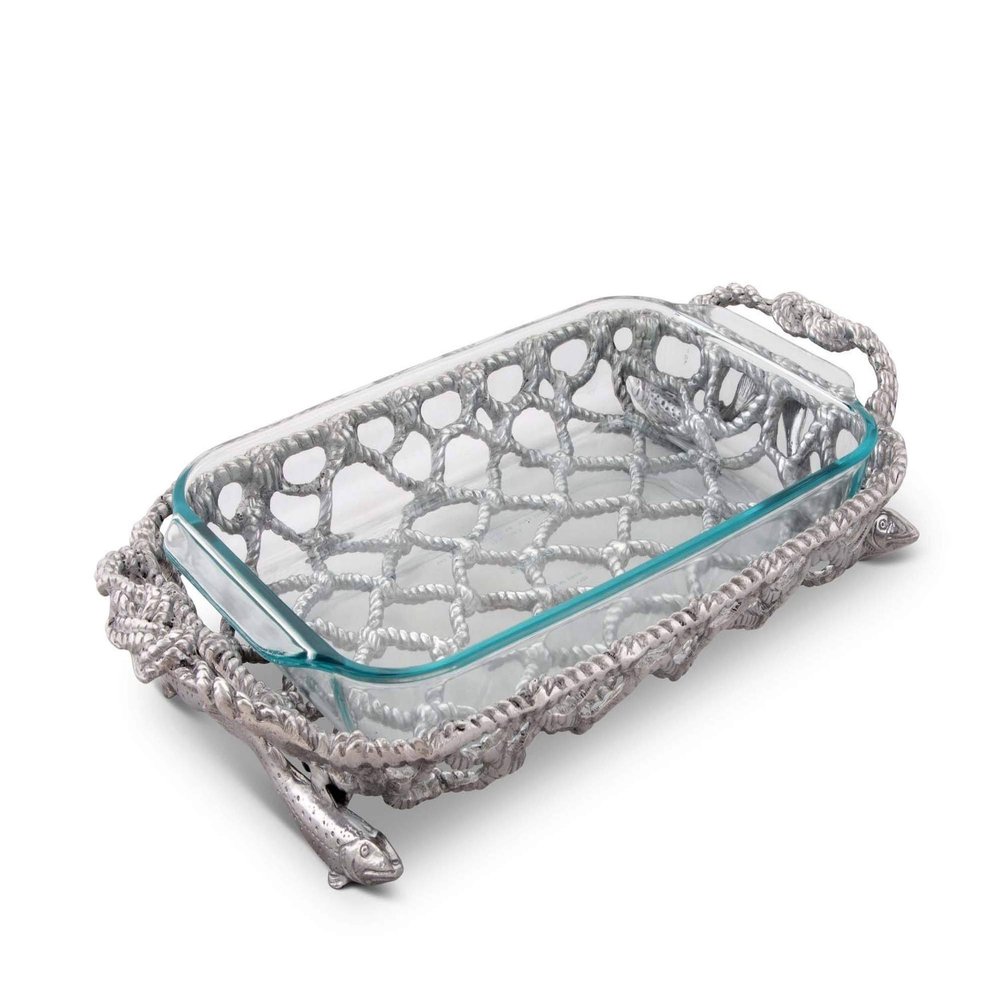 Arthur Court 3 Quart Casserole Pyrex Holder Fish Net Pattern - 3.5" x 11" x 19"