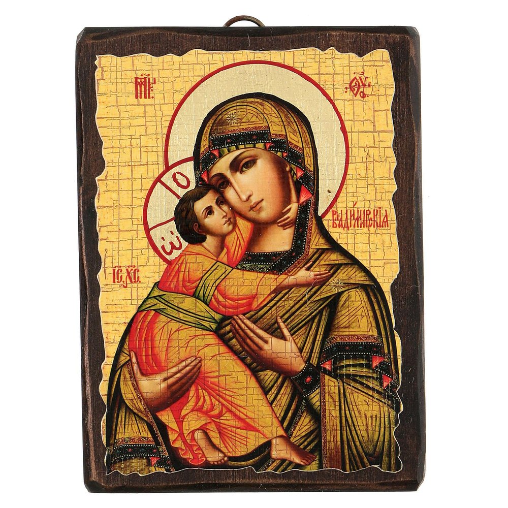Holyart Russian icon Painted decoupage, Our Lady of Vladimir 18x14 cm