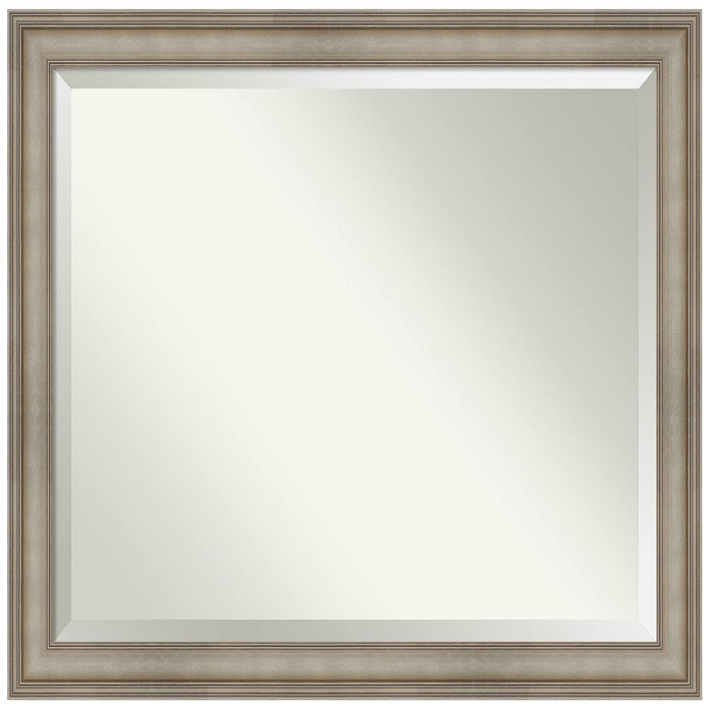 Amanti Art Silver Bathroom Mirror for Over Sink, 36x46 Mezzanine Antique Silver Rectangle Vanity Mirror, X-Large Traditional Wood Frame, Hangs Horizonally or Vertically, Bathroom Wall Decor, Beveled