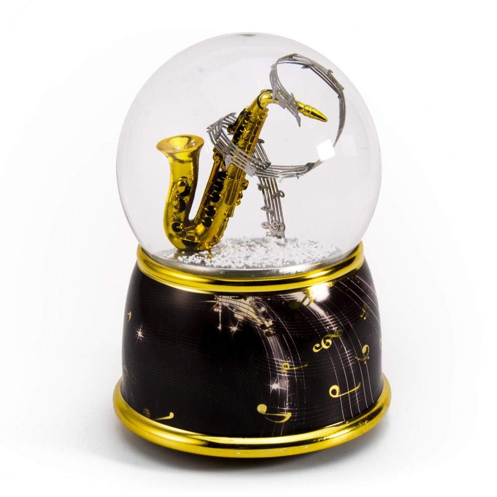 Music Theme Saxophone with Painted Base Musical Water/Snow Globe - Many Songs to Choose - Allouette