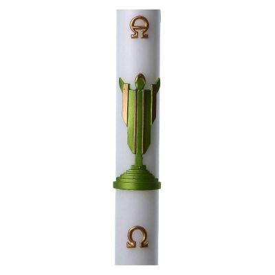 Holyart Easter Candle in White Wax with Risen Christ Image Green 8x120 cm
