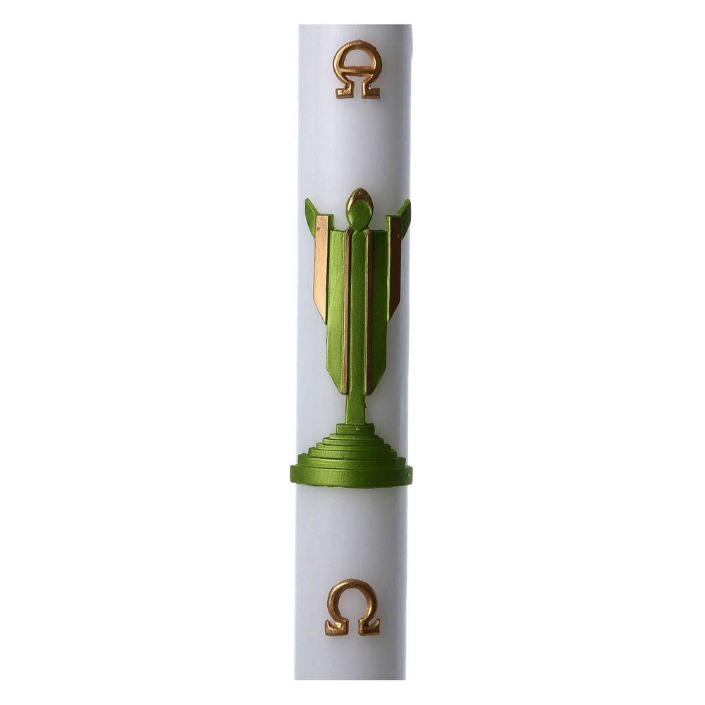 Holyart Easter Candle in White Wax with Risen Christ Image Green 8x120 cm